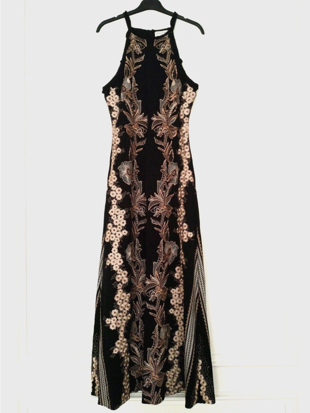 Hale Bob 2YNC6010 Floral Maxi Dress in Black & Gold Size Large NWT